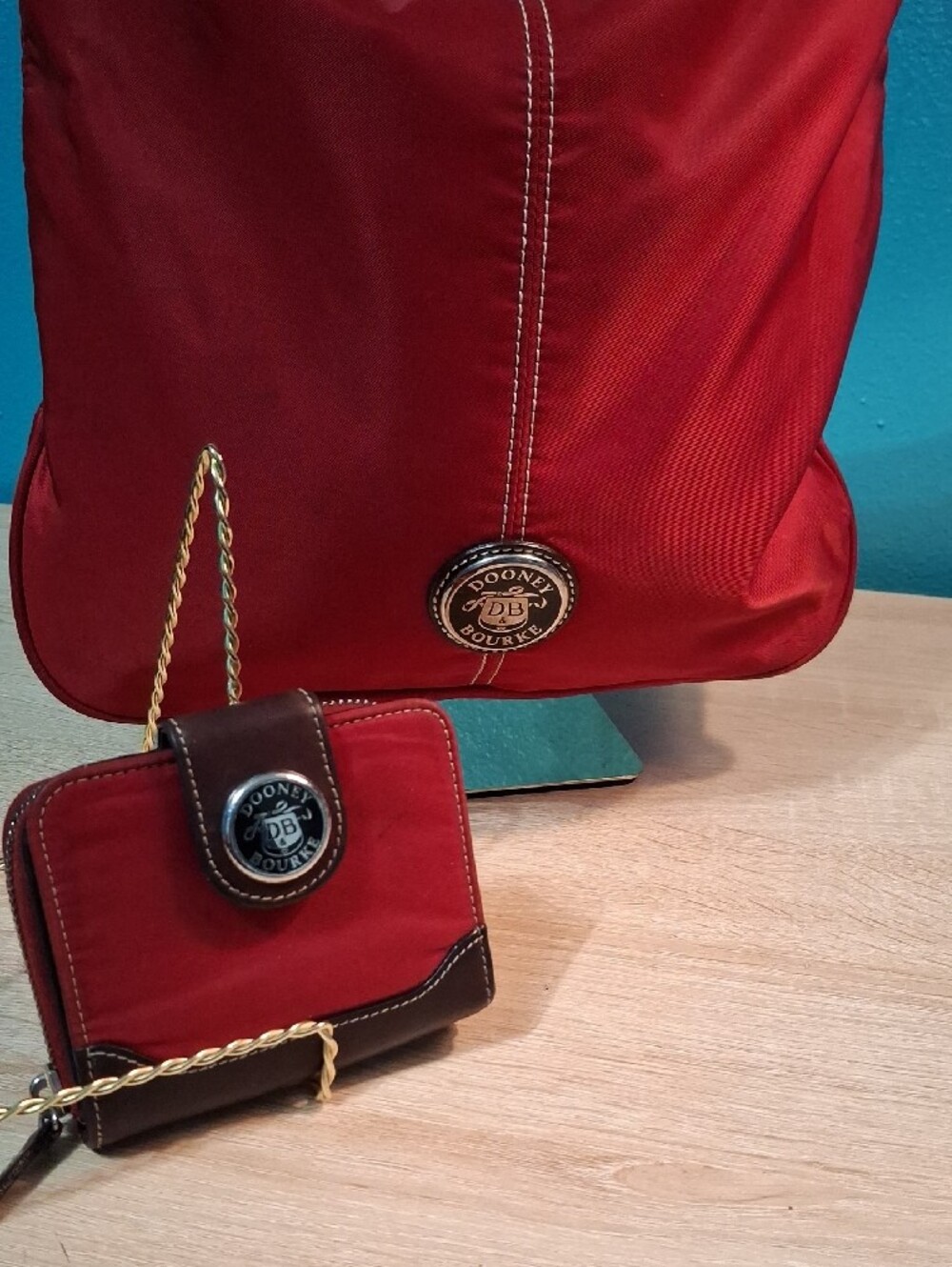 Dooney & Bourke Wayfarer Red Nylon Hobo Shoulder Bag with Brown Trim - Picture 15 of 15